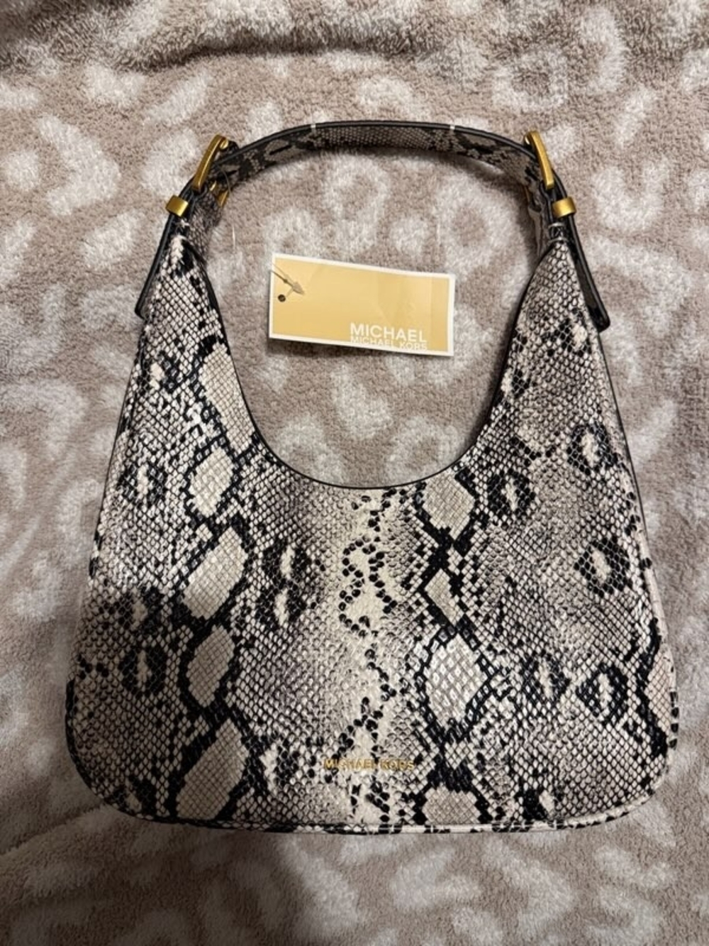 MICHAEL Michael Kors Black and Cream Snake-Print Shoulder Bag